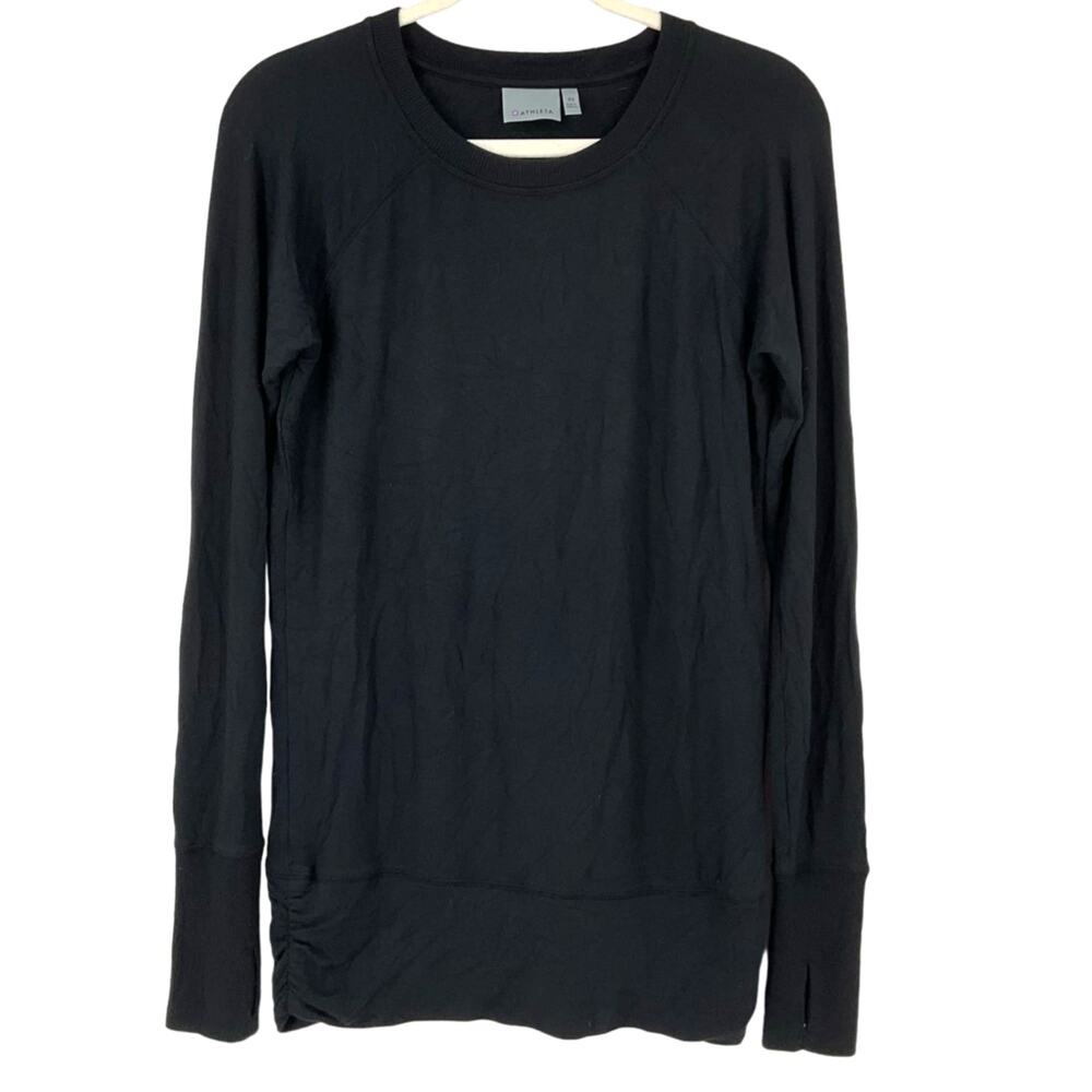Athleta Studio‎ Cinch Sweatshirt Black XS Soft Modal Thumbholes